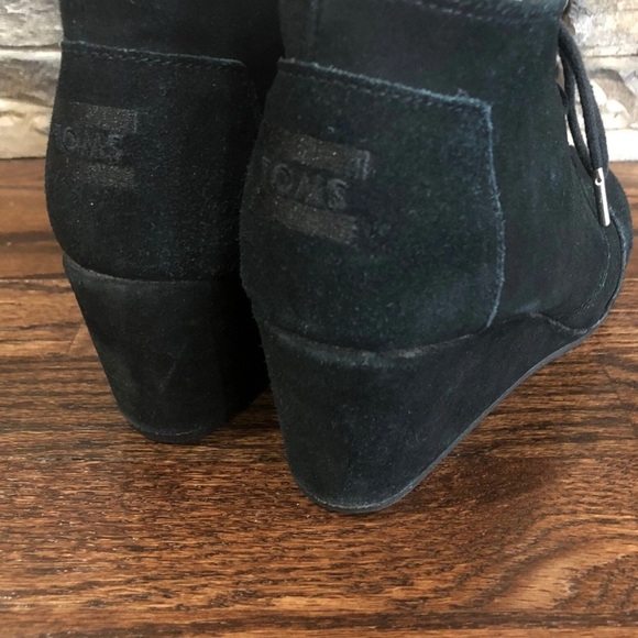 Toms Black Suede Desert Wedge Ankle Boots Booties 380515 Women Size 9 Lace Up, - Picture 11 of 13